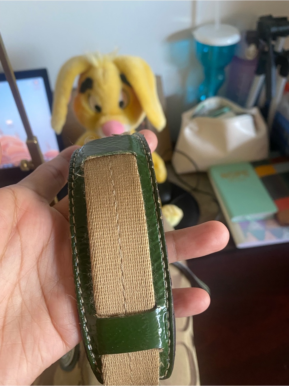 Coach Brown Signature Shoulder Bag with Green Trim - Picture 8 of 11